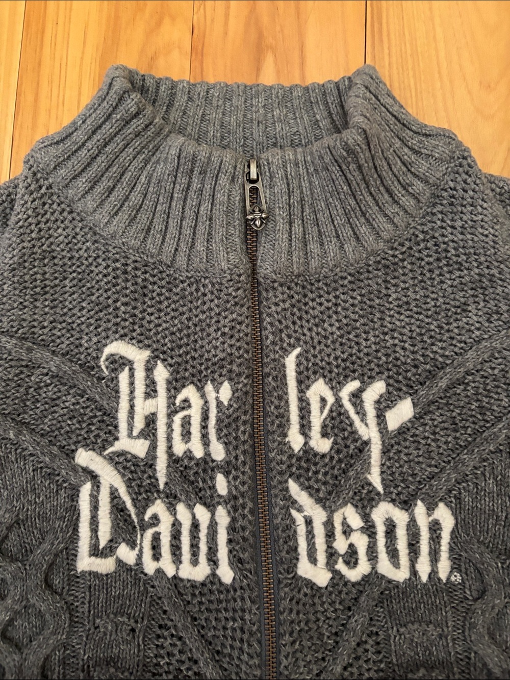 HARLEY DAVIDSON | Grey Ombre Cable Knit 1/4 Zip Embroidered Sweater | Size 24W